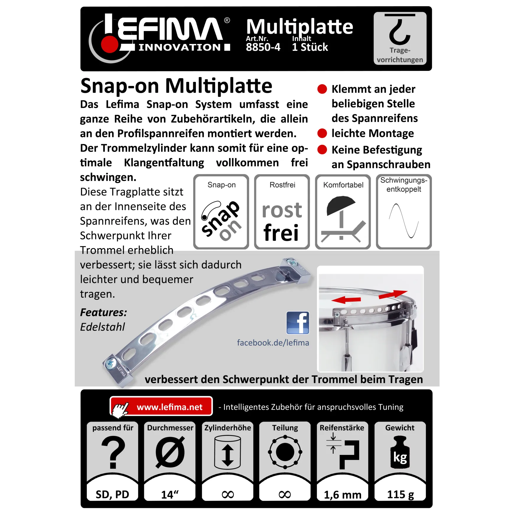 Lefima Snap-on Multiplatte für Chromprofilspannreifen 1