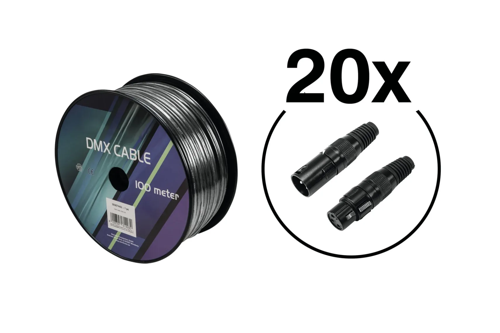 Eurolite Set DMX Kabel 2x0,22 100m sw + 40 Verbinder