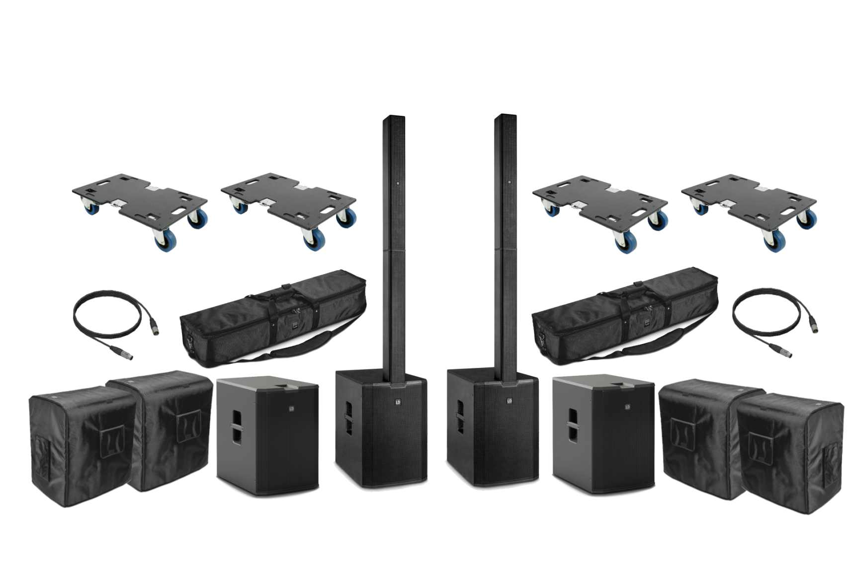 LD Systems MAUI 44 G2 Power Bundle Set schwarz mit Taschen und Rollbrettern