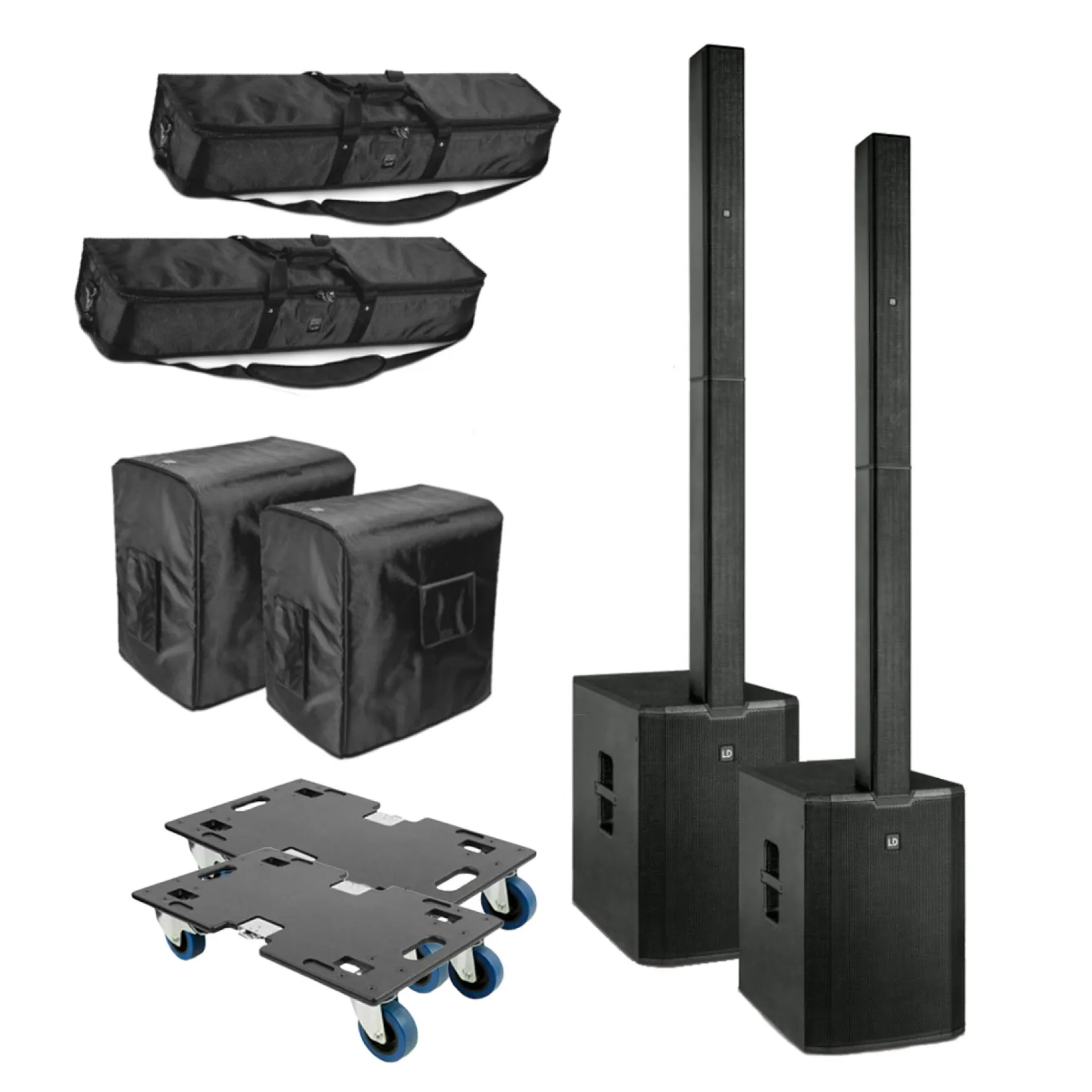 LD Systems MAUI 44 G2 Stereo Bundle Set schwarz mit Taschen und Rollbrettern