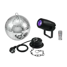 Eurolite Set Spiegelkugel 20cm mit Motor + LED PST-5 QCL Spot sw 