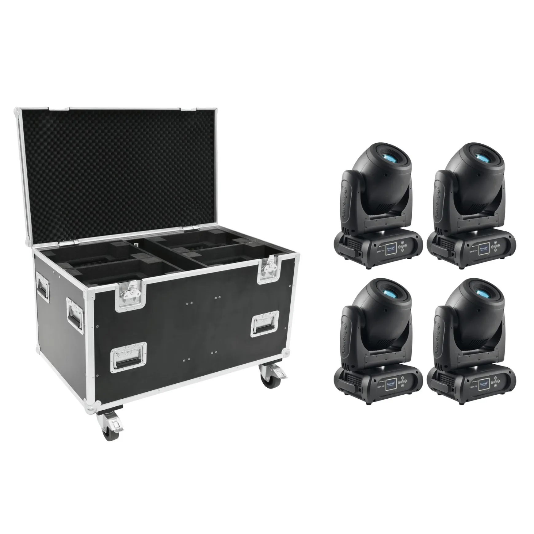 Futurelight Set 4x DMH-160 MK2 + Case mit Rollen