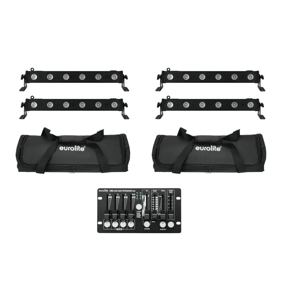 Eurolite Set 4x LED BAR-6 QCL RGBW + 2x Soft-Bag + Con