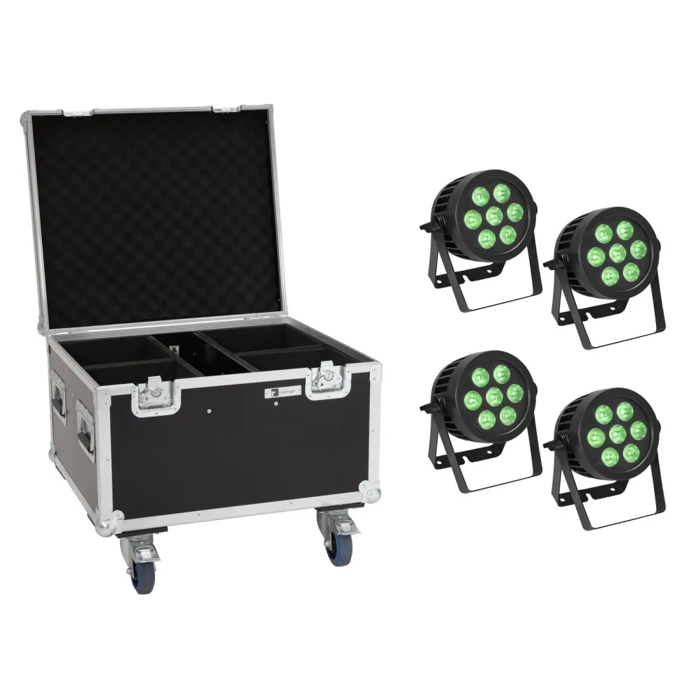 Eurolite Set 4x LED IP PAR 7x9W SCL Spot + Case mit Ro