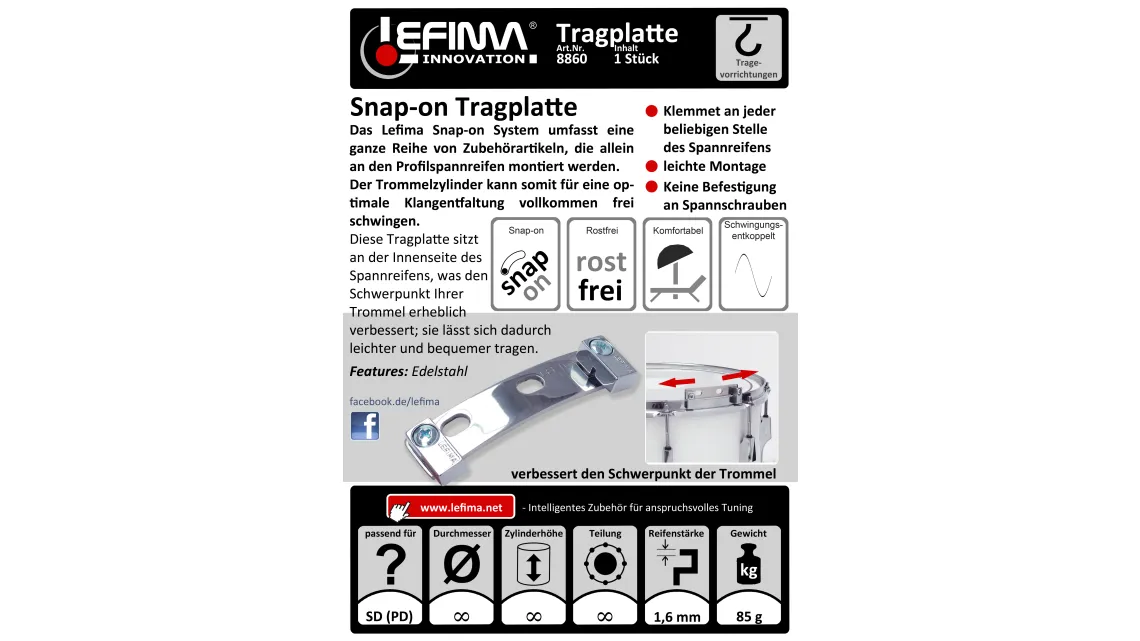 Lefima Snap-on 2-Loch-Tragplatte, handpoliert für Chrom