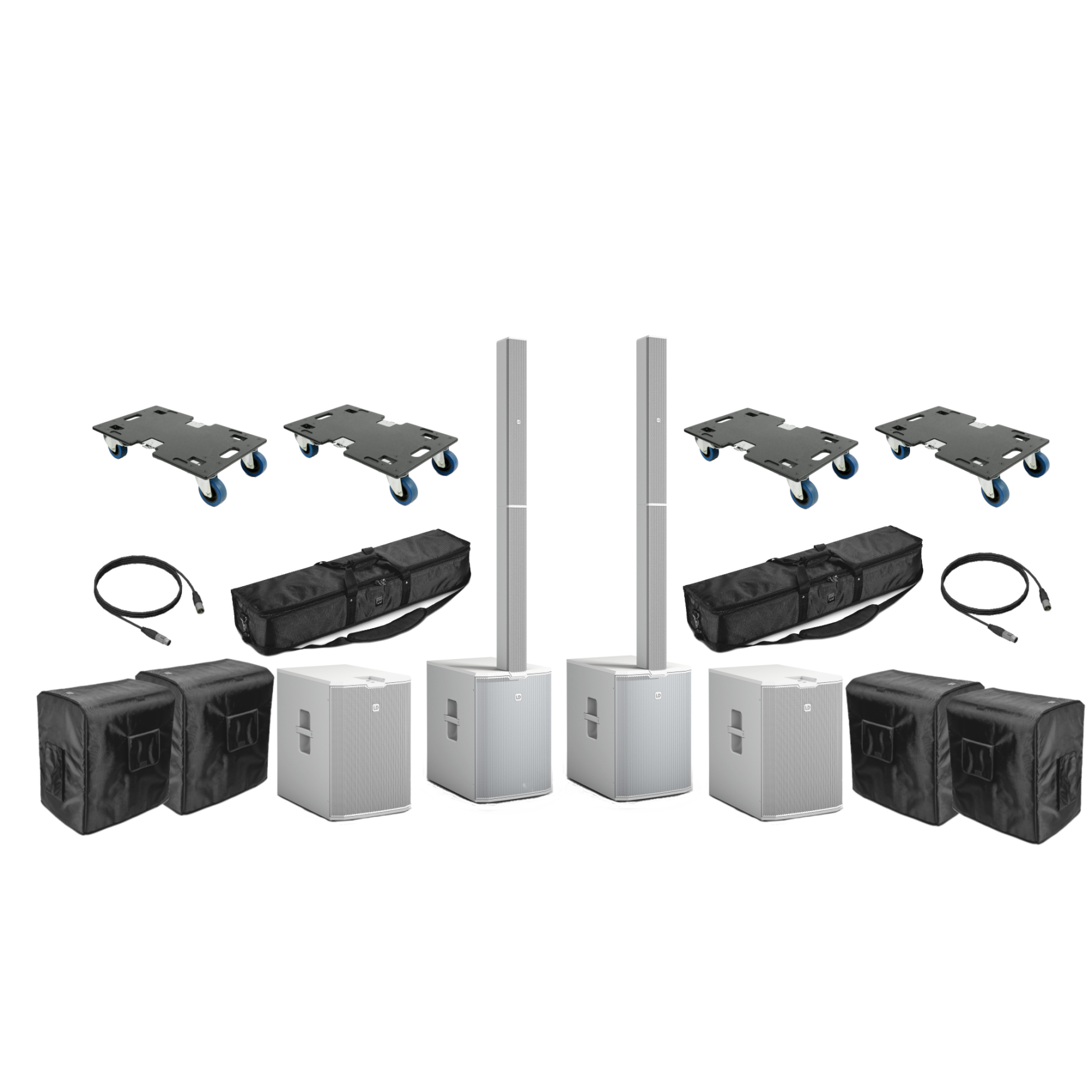 LD Systems MAUI 44 G2 Power Bundle Set weiß mit Taschen und Rollbrettern