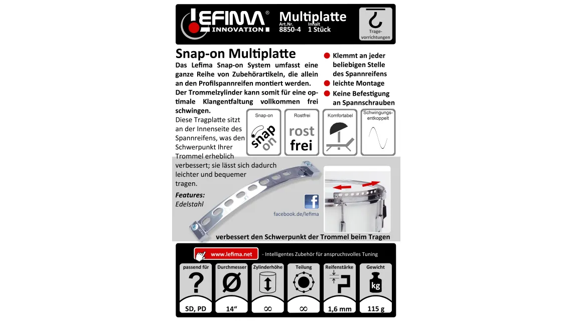 Lefima Snap-on Multiplatte für Chromprofilspannreifen 1