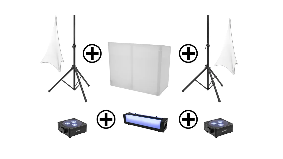 Eurolite Set AKKU 2x Flat Light 3 sw + Bar-6 + Ständer