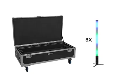 Eurolite Set 8x AKKU IP Pixel Tube 360° PRO CRMX + Flightcase mit Rollen und Ladefunktion