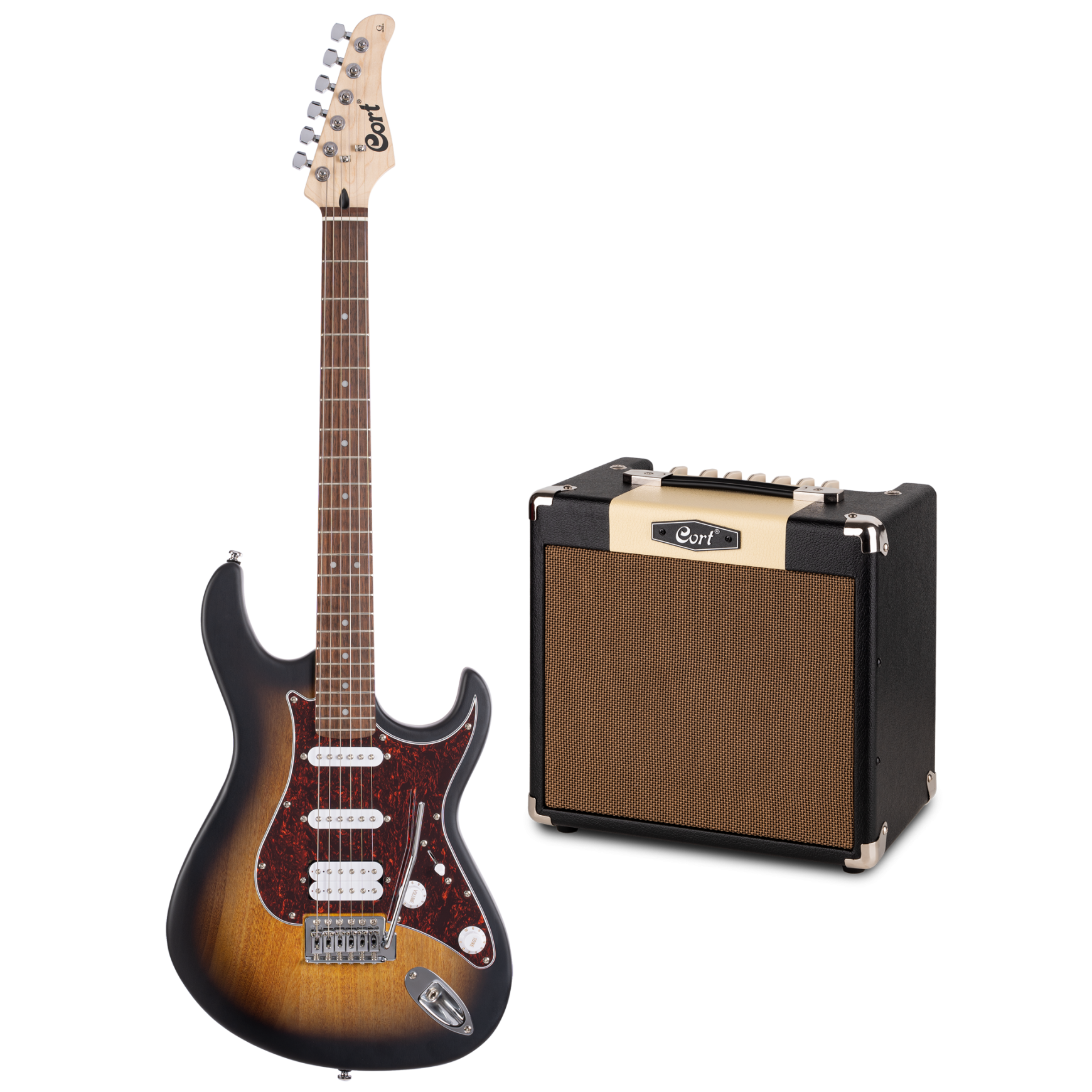 Cort G110 Open Pore Sunburst mit E-Gitarren Combo