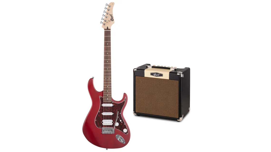 Cort G110 Open Pore Black Cherry mit E-Gitarren Combo