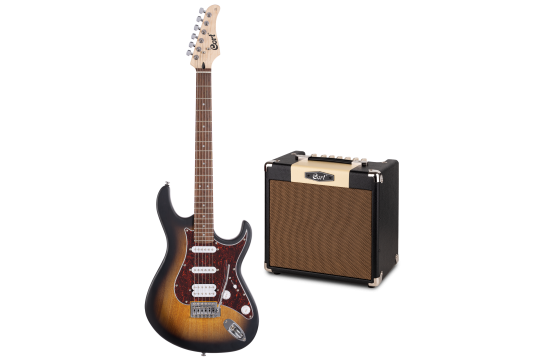 Cort G110 Open Pore Sunburst mit E-Gitarren Combo