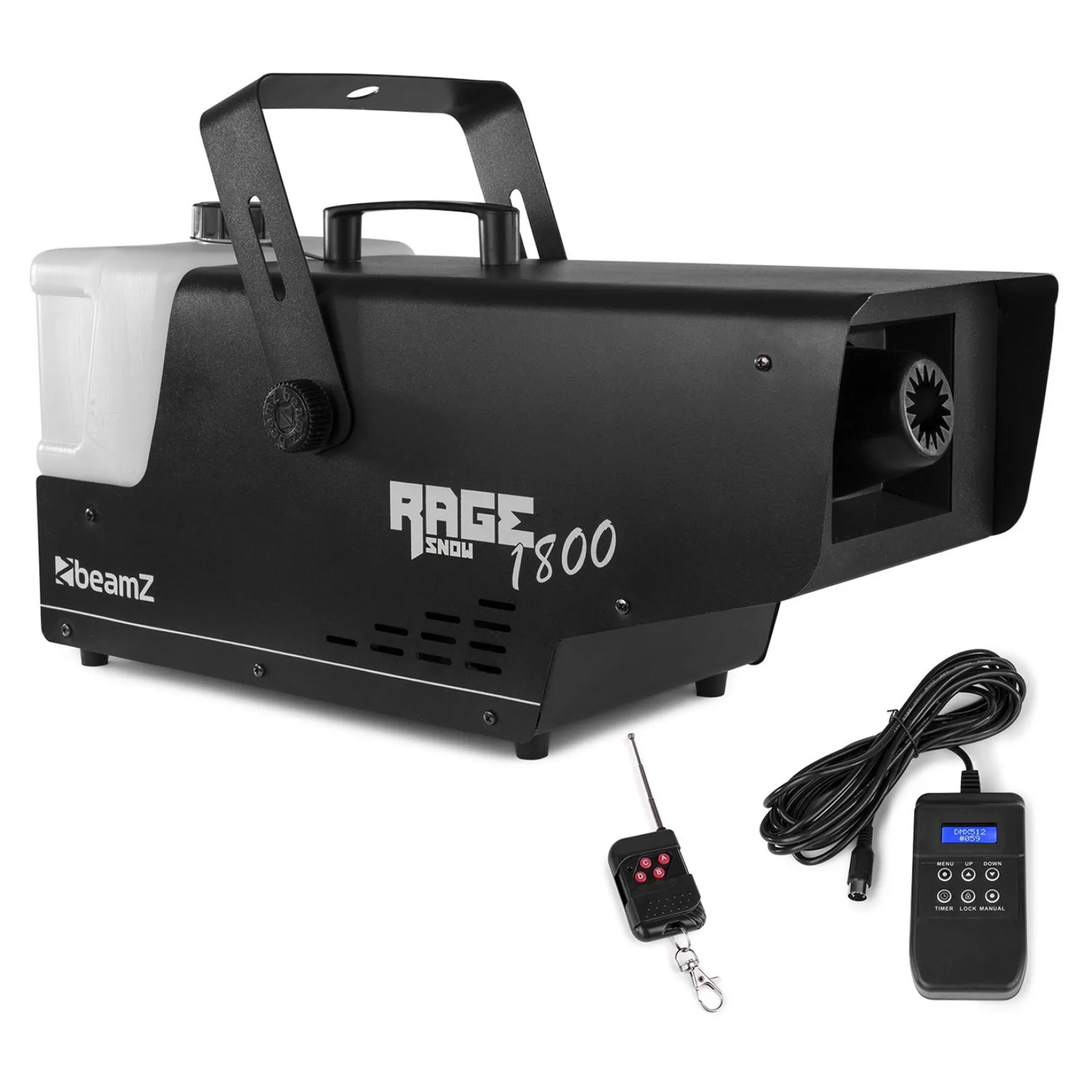 beamZ Rage 1800 Schneemaschine mit Wireless-Controller und Timer-Fernbedienung