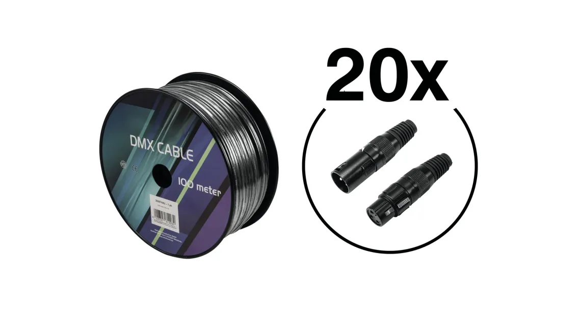 Eurolite Set DMX Kabel 2x0,22 100m sw + 40 Verbinder