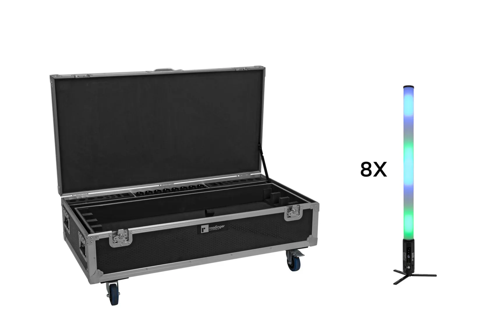 Eurolite Set 8x AKKU IP Pixel Tube 360° PRO CRMX + Flightcase mit Rollen und Ladefunktion