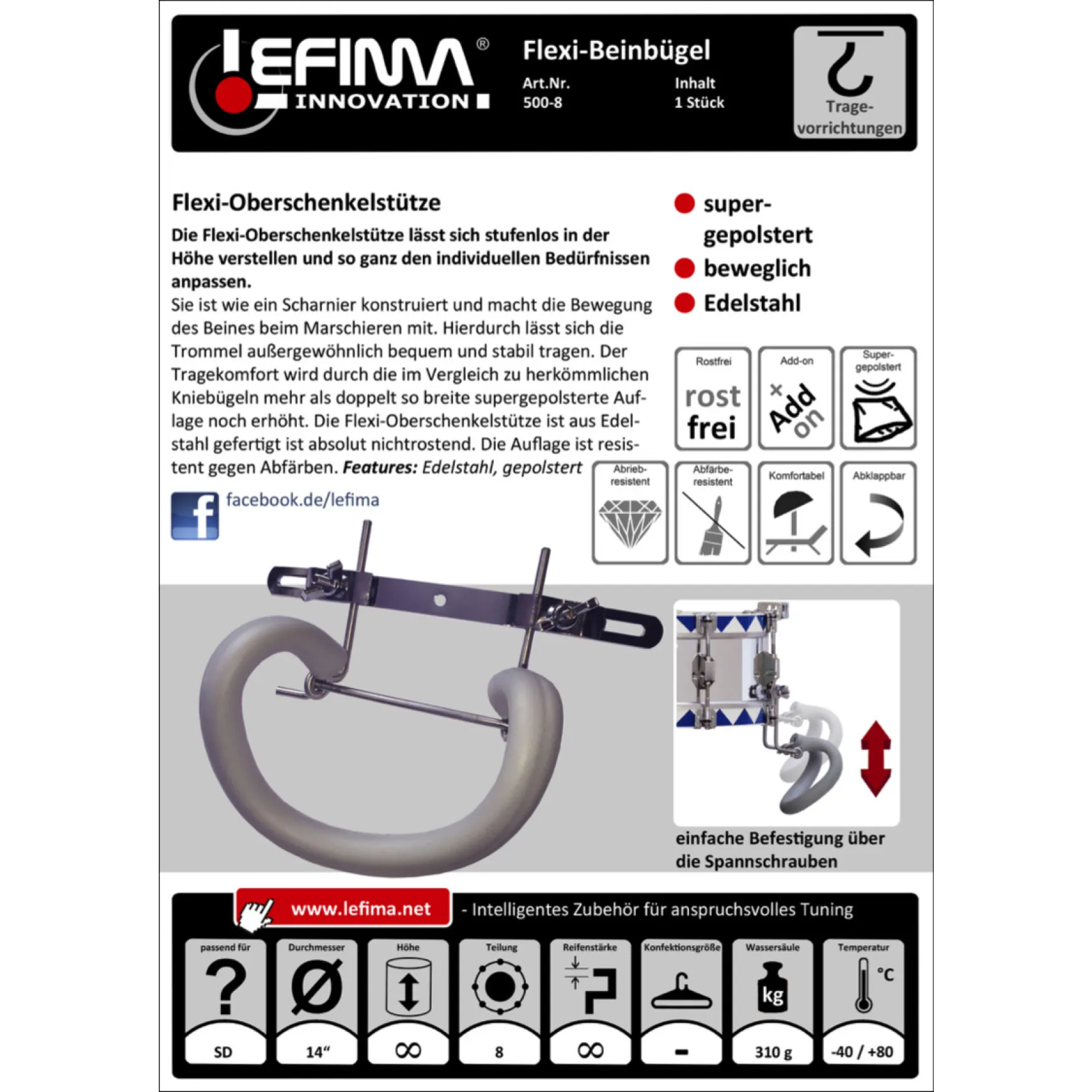 Lefima Beinbügel Flexi-Beinbügel für kleine Trommeln 14