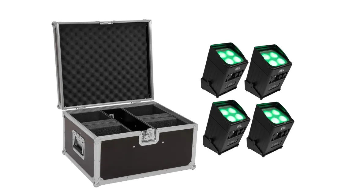 Eurolite Set 4x AKKU UP-4 Entry QCL Spot QuickDMX + Case 