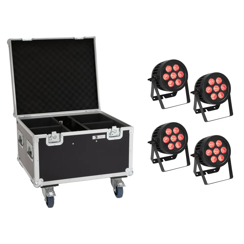 Eurolite Set 4x LED IP PAR 7x8W QCL Spot + Case mit Ro
